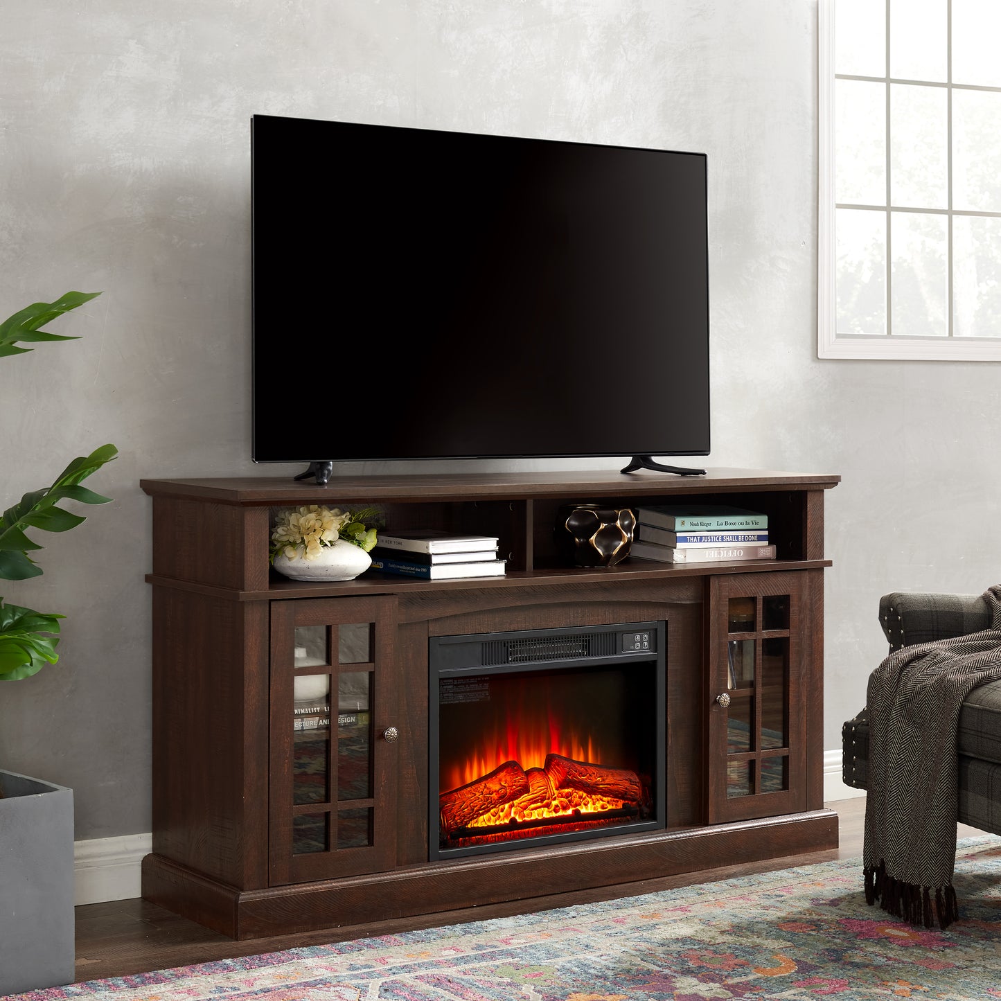 Classic TV Media Stand Modern Entertainment Console With 23 Fireplace