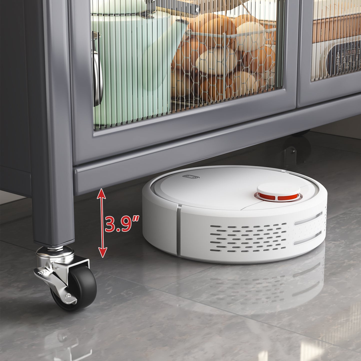 Grey Floor-to-Ceiling Kitchen Storage Cabinet with Microwave Shelf