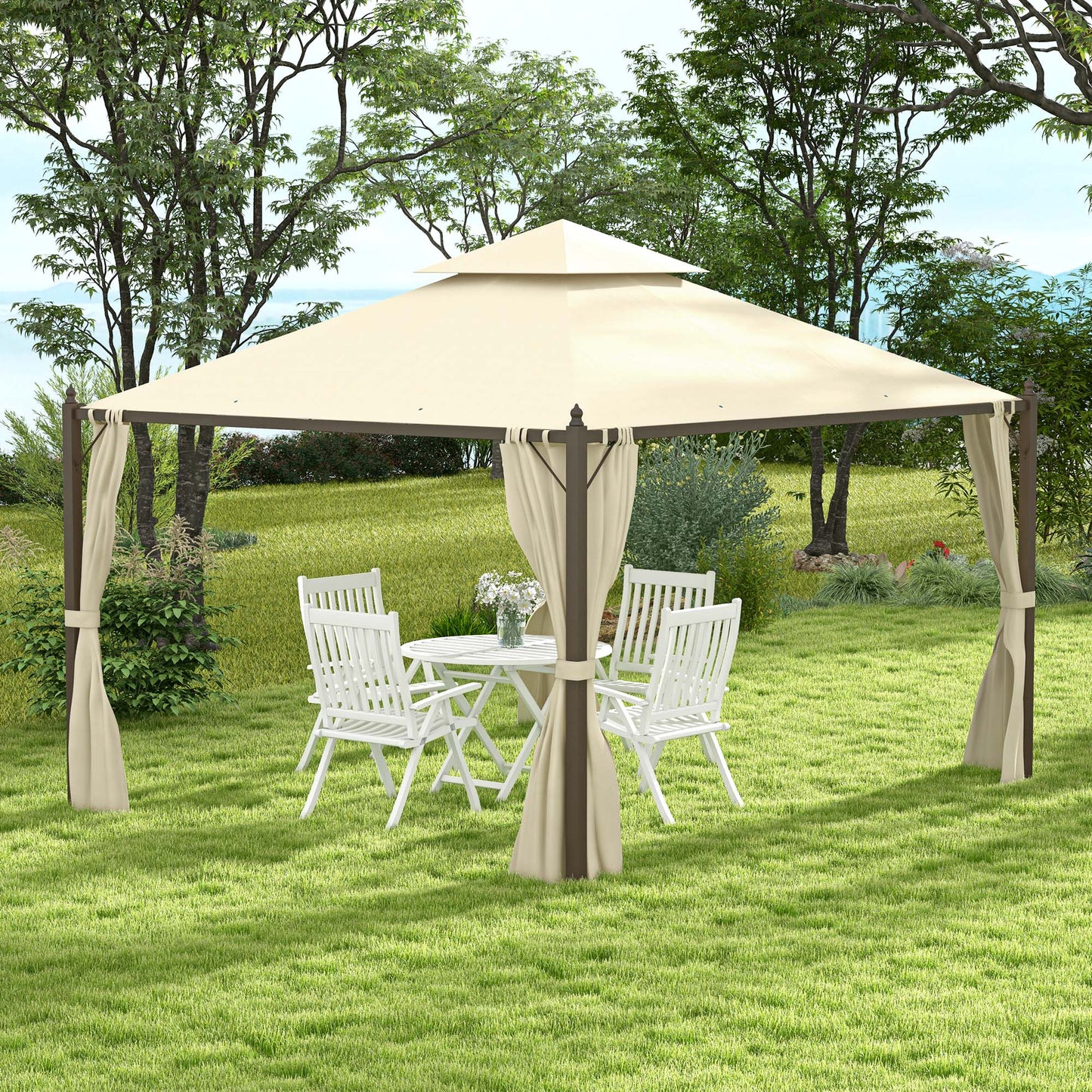 10x12 Outdoor Patio Gazebo with Curtains - Beige
