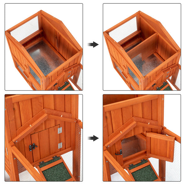 Wooden Rabbit Hutch 61 Inch Multi-Level Pet Cage with Locking Doors