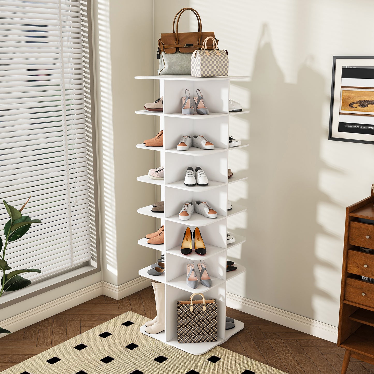 Rotating Shoe Rack Tower, 7-Tier Spinning Rack, Free Standing 360