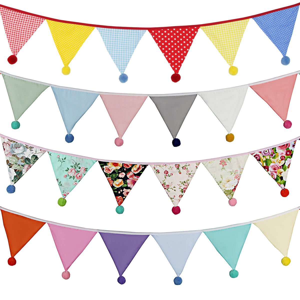 Cotton Wool Ball Triangle Flags Set for Home & Party Decor - 3.2m Length
