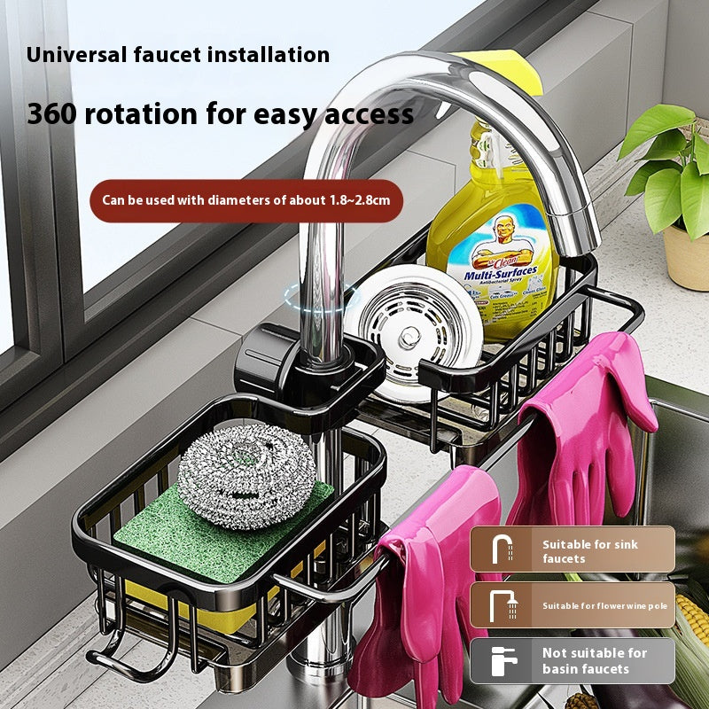 Multi-Purpose Aluminum Sink Faucet Storage Rack for Kitchen & Bathroom