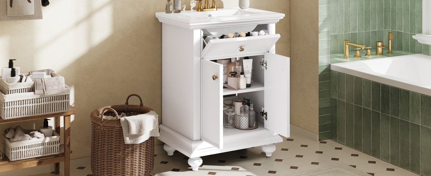 24" Modern Bathroom Vanity with Tip-Out Drawer - White