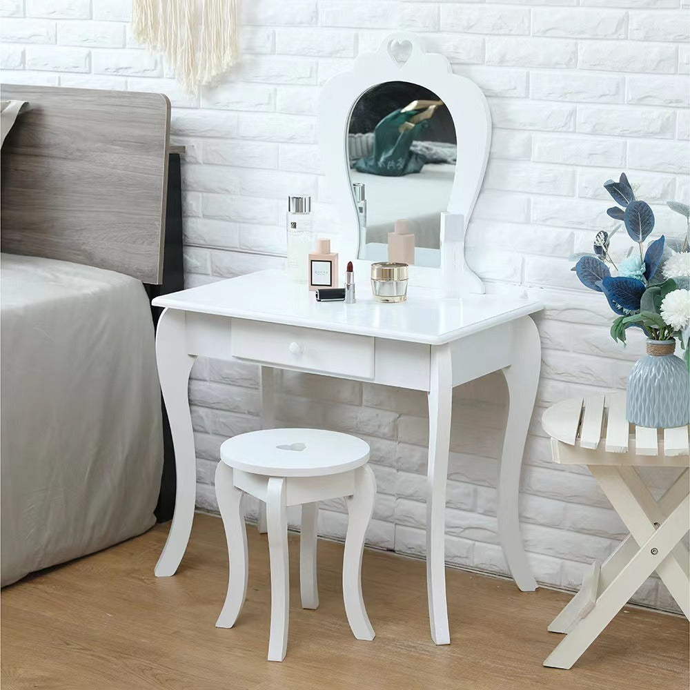 Bedroom Dressing Stool with Mirror and Vanity Storage - European Style