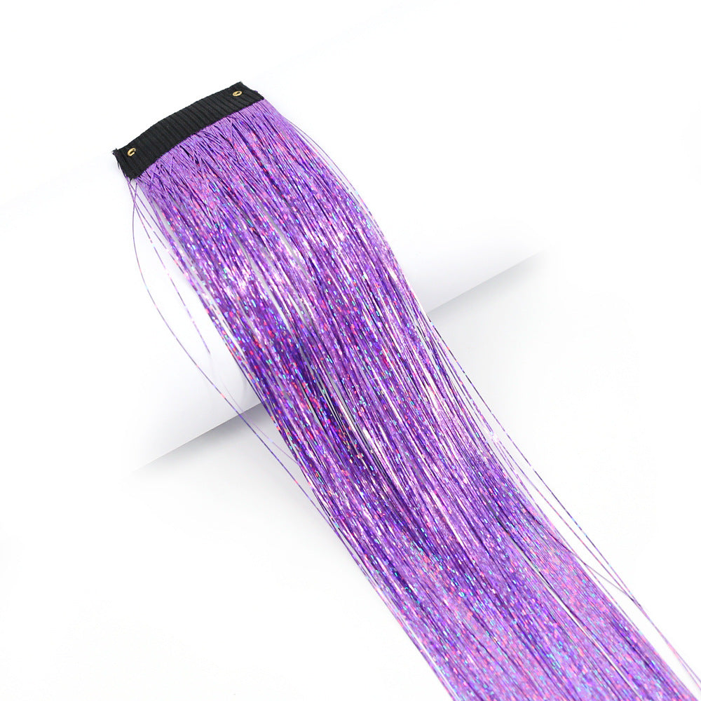 Clip-In Rainbow Hair Extensions - Long Synthetic Wig with Gold Thread