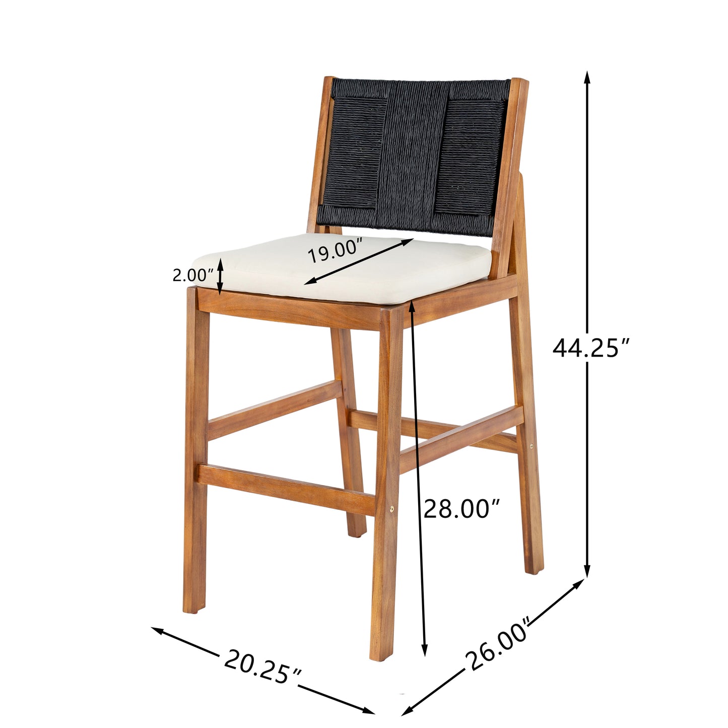 4-Piece Black Outdoor Bar Stool Set - Solid Acacia Wood & Wicker