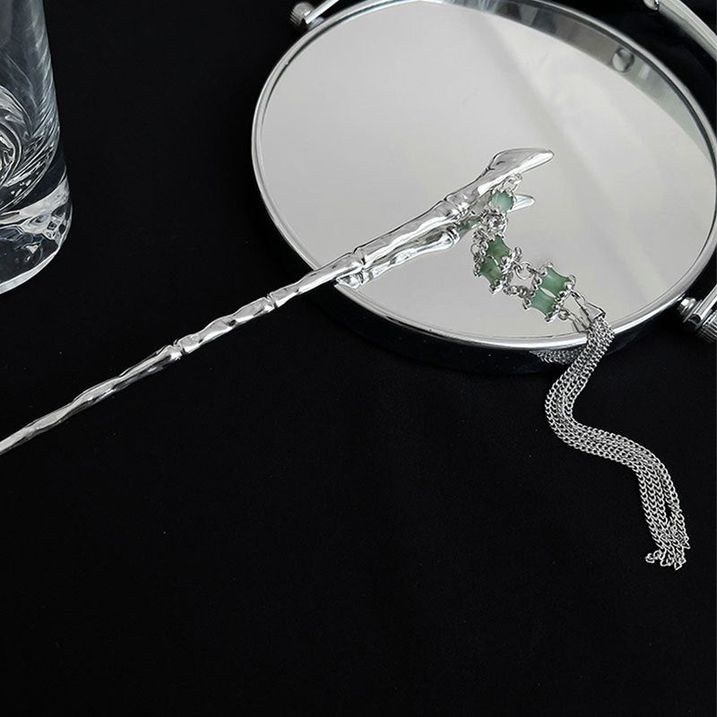 Bamboo Fringed Hairpin - Chinese Style Silver