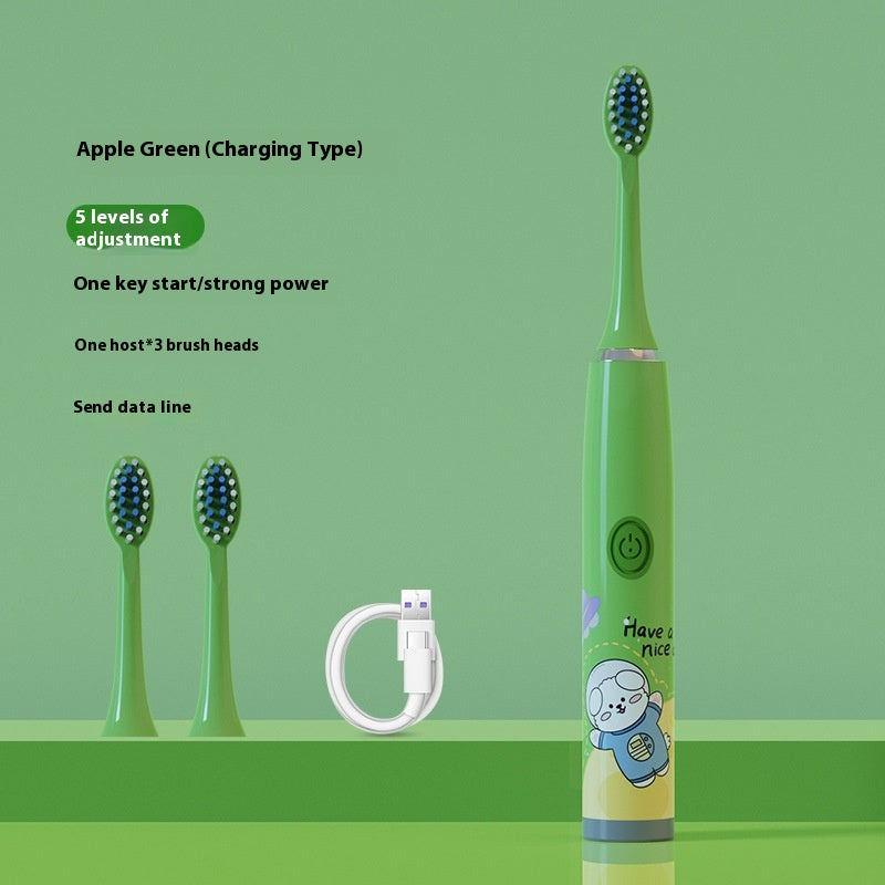 Electric Cartoon Soft Bristle Rechargeable Waterproof Toothbrush with 3 Brush Heads