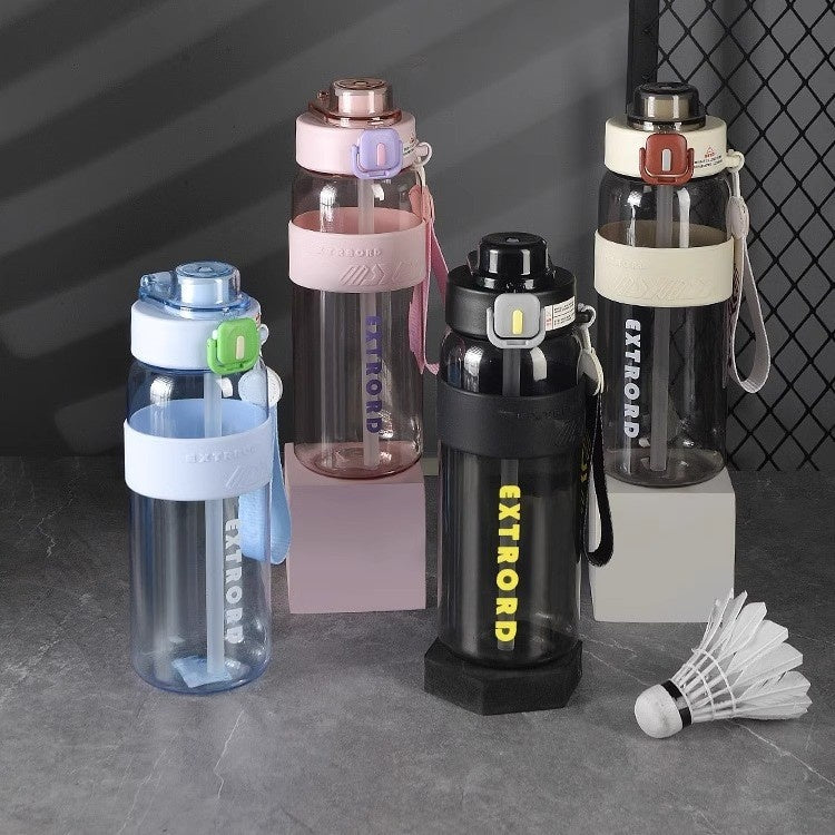 Large Capacity Sports Water Bottle with Straw Lid - Heat-Resistant Polycarbonate