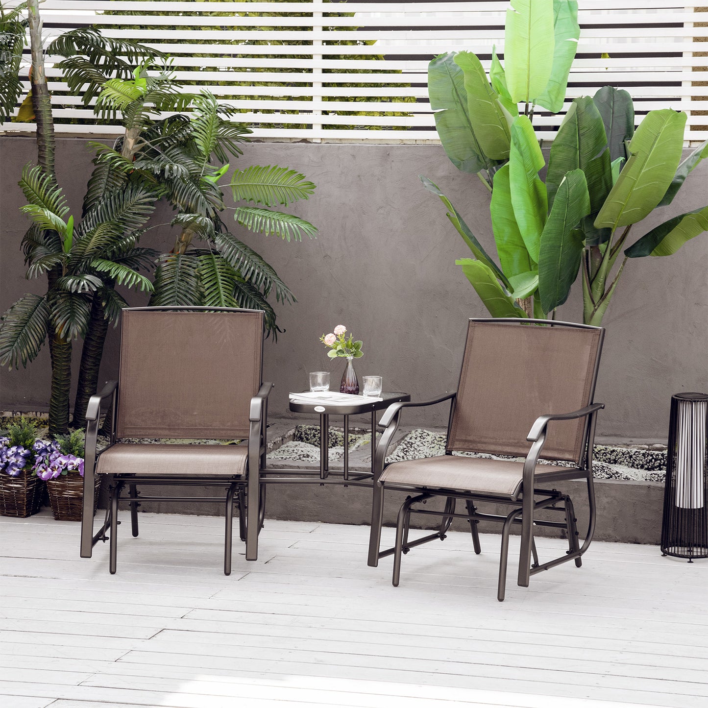 Outdoor Glider Chair and Coffee Table Set - 2-Seater Swing Loveseat