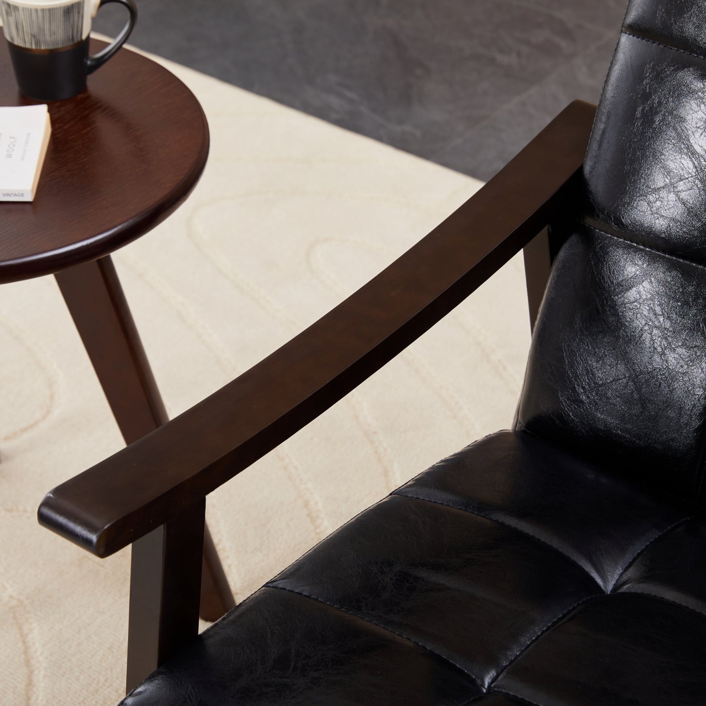 Modern High Back Armchair - Antique Black PU Leather