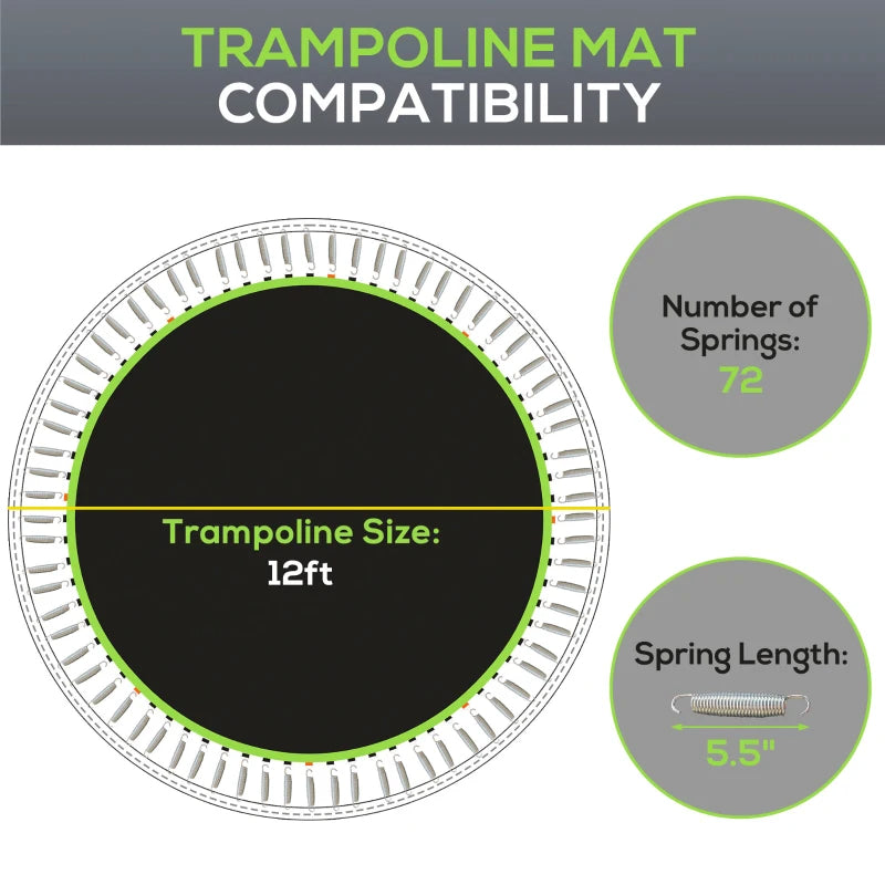 Trampoline Replacement Mat - 12' Round with 72 V-Rings, Green