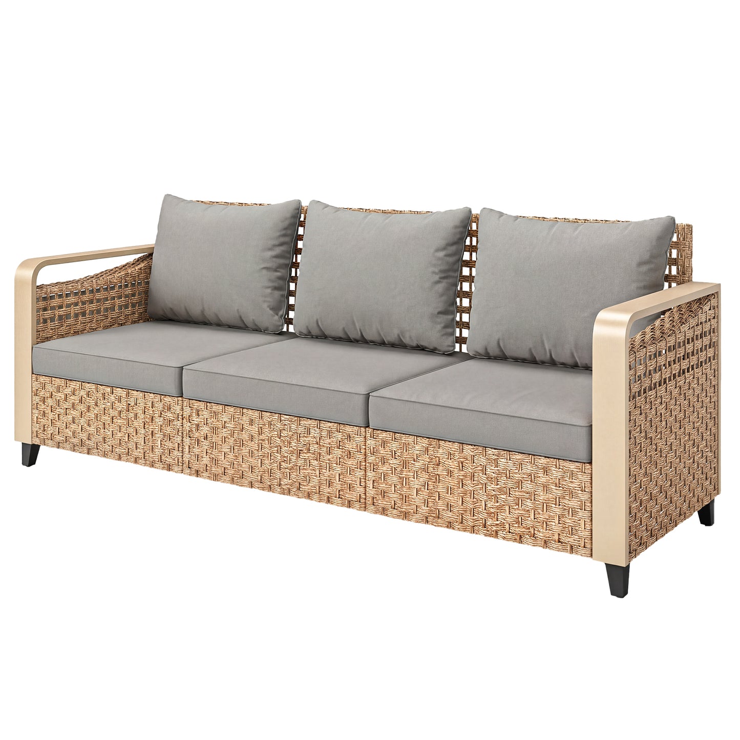 3-Seater Outdoor Rattan Wicker Sofa with Cushions - Gray