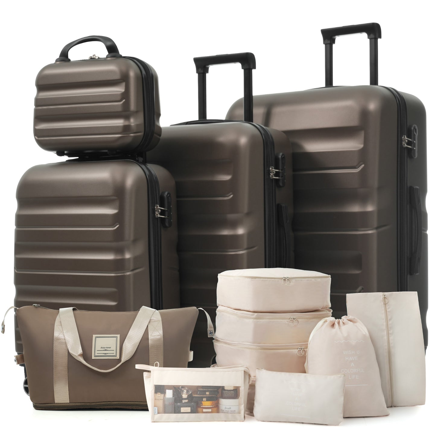 Lightweight Hardshell ABS Luggage Set - 4 Sizes, Brown