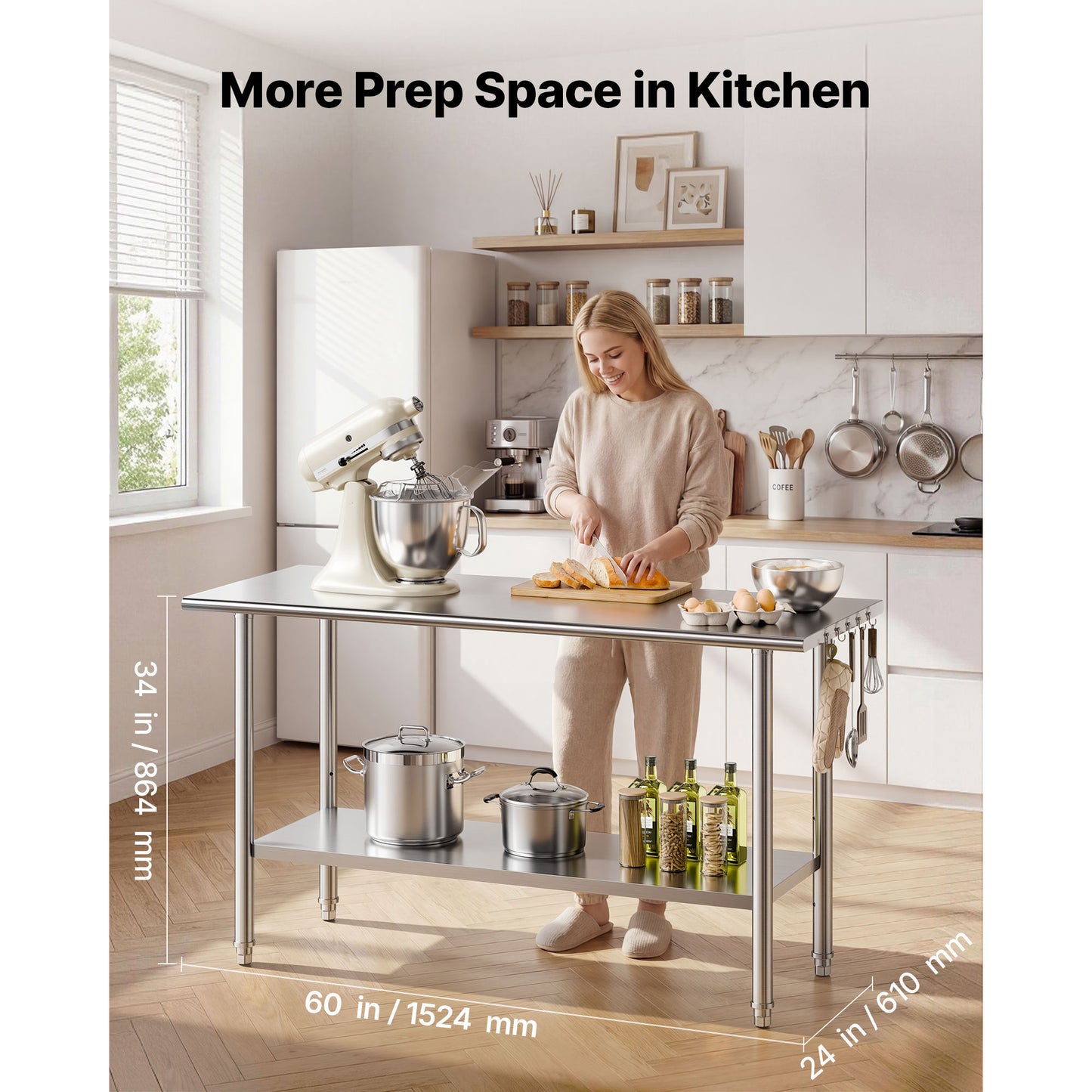 Stainless Steel Work Table 24x60 Inch Food Prep Station with Adjustable Shelf - Commercial Kitchen Utility Table
