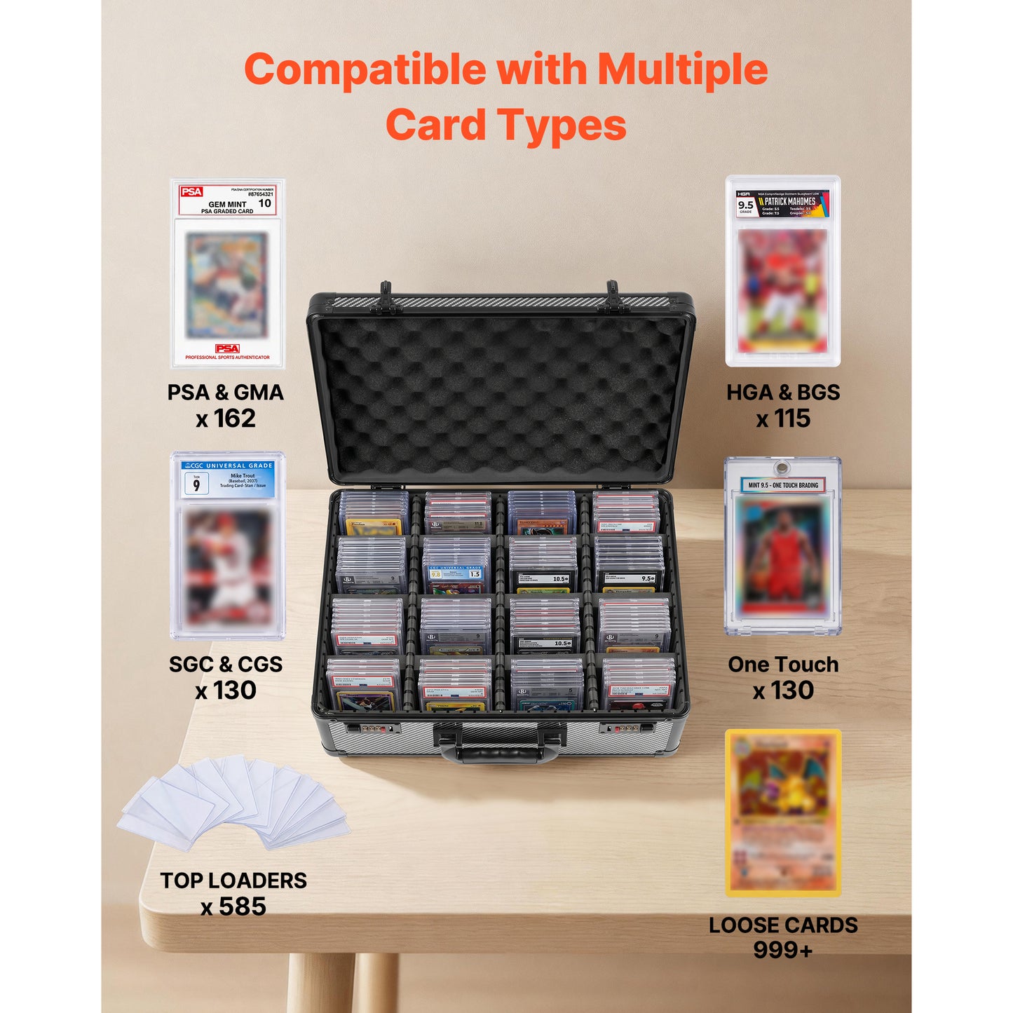 Trading Card Storage Box with Lock, Holds 130+ Cards, 4 Row PSA BGS SGC Deck Organizer