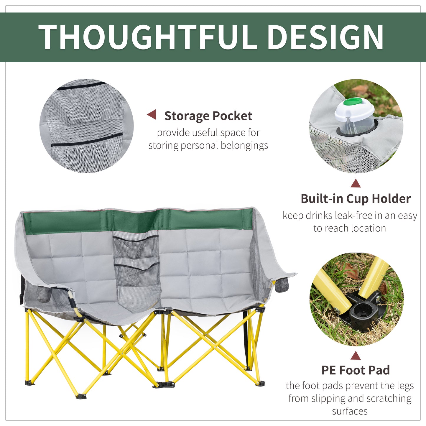 Oversized Folding Camping Chair with Carry Bag & Cup Holders - Green