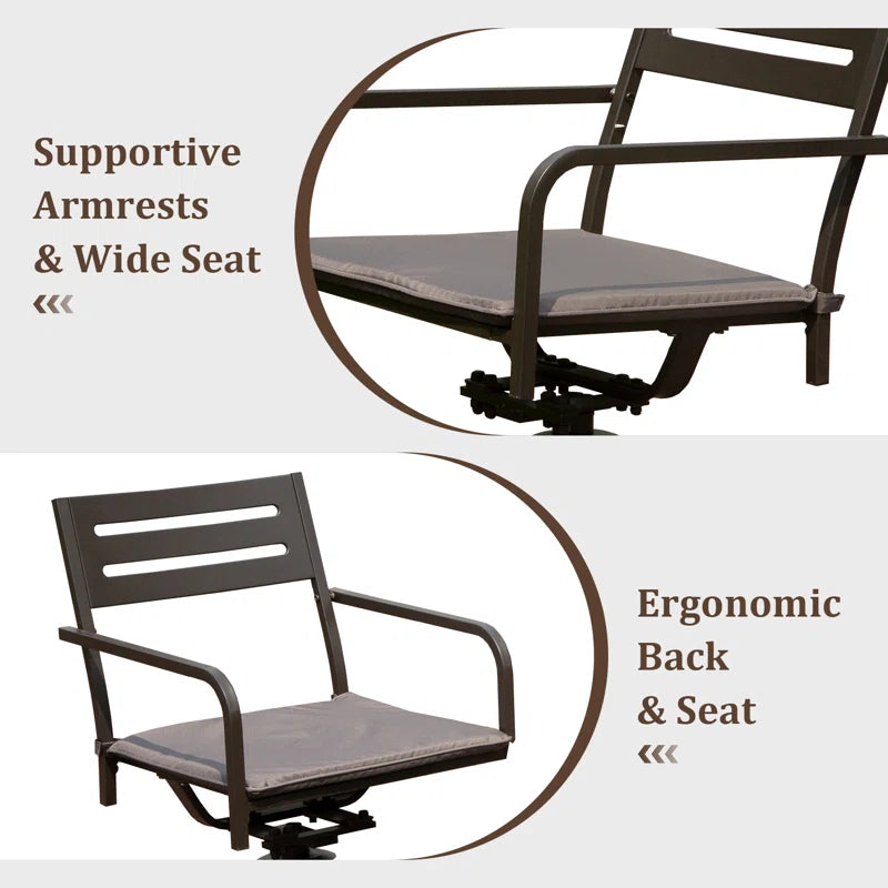 Set Of 2 Powder-Coated Steel 360 Swivel Outdoor Dining Chairs With