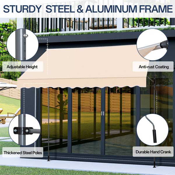 Retractable Patio Awning - Khaki Sun Shade Shelter