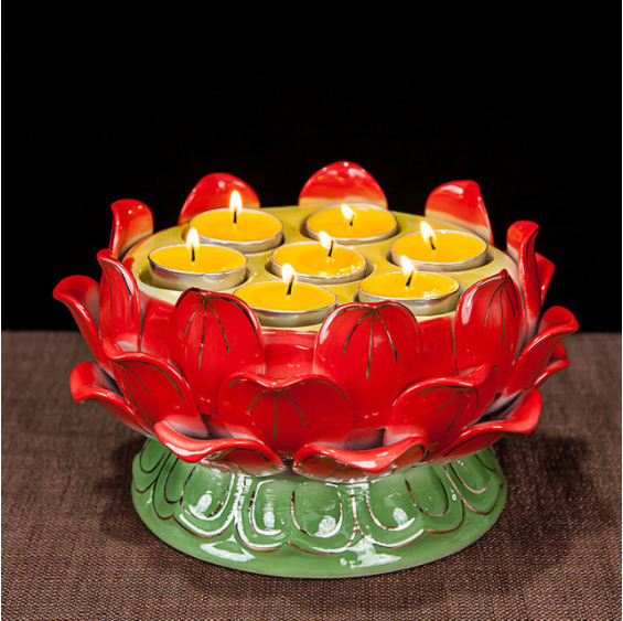 Ceramic Lotus Butter Lamp Holder Candle Holder Dharma Vessel for Oil Lamp