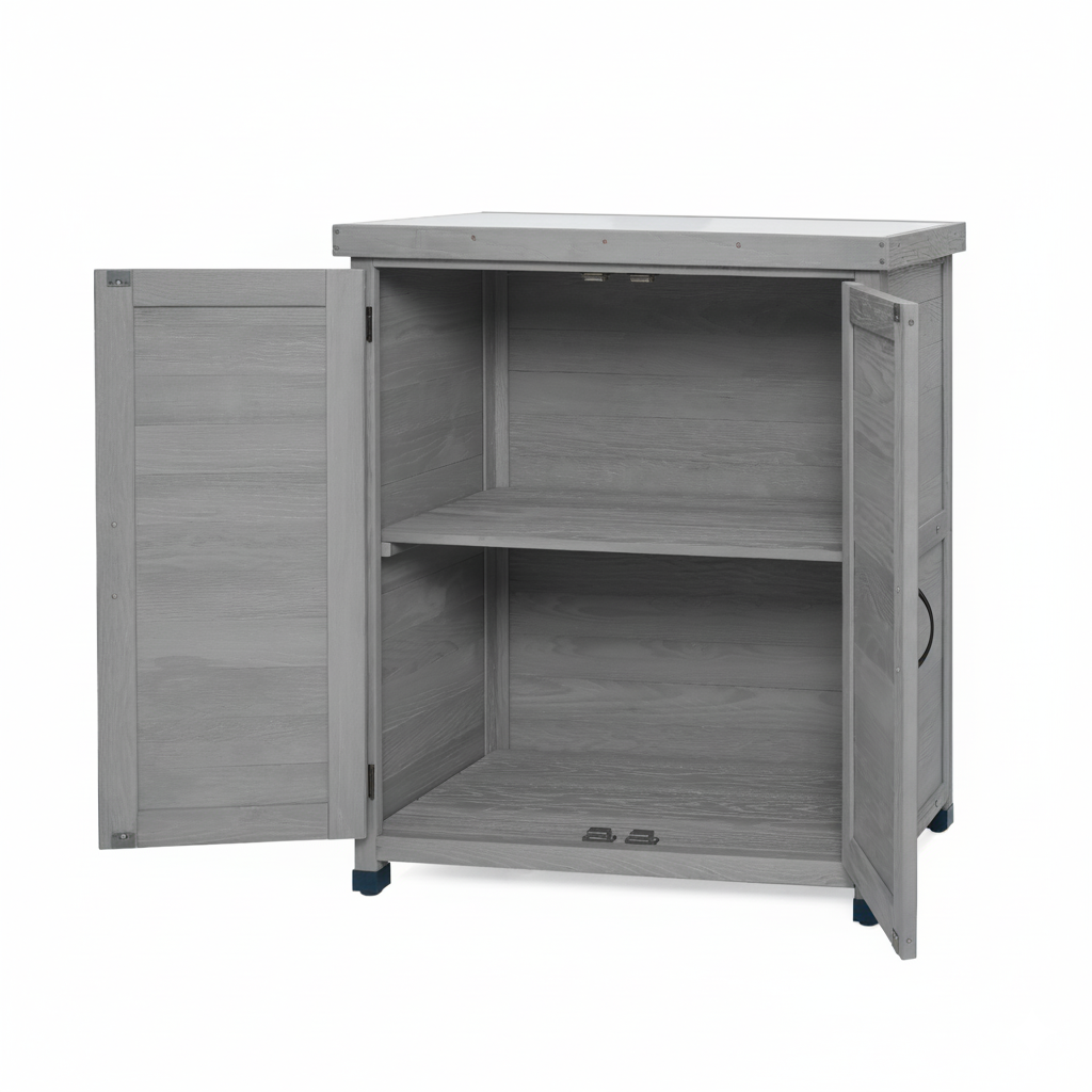 Potting Bench With Storage Cabinet And Metal Table Top For Outdoor