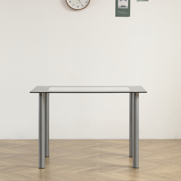110cm Tempered Glass Dining Table with Stainless Steel Frame