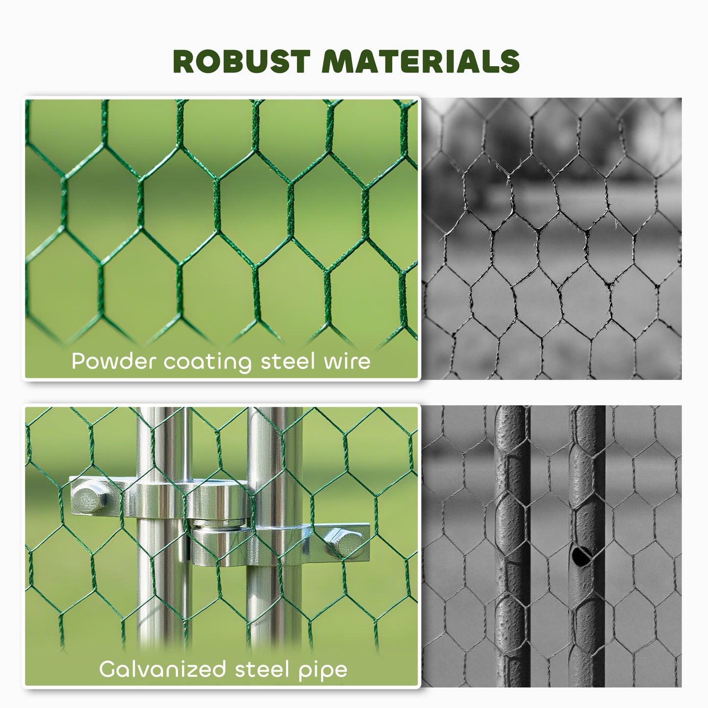 Metal Chicken Run with Waterproof Cover, Feeding Door & Hanging Feeder - Fits 18-24 Chickens, Silver 1980x380x180 mm