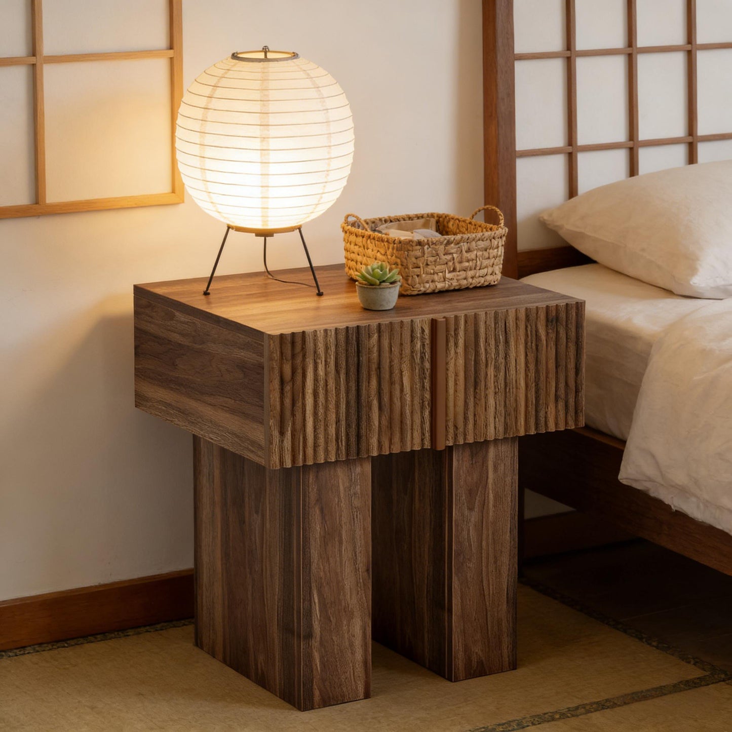 Rustic Brown Bedside Table - Stylish Nightstand with Storage