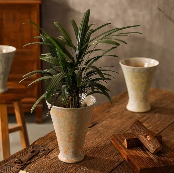 Ceramic Flower Pot with Tall Base for Green Plants - Floor Standing Garden Vase