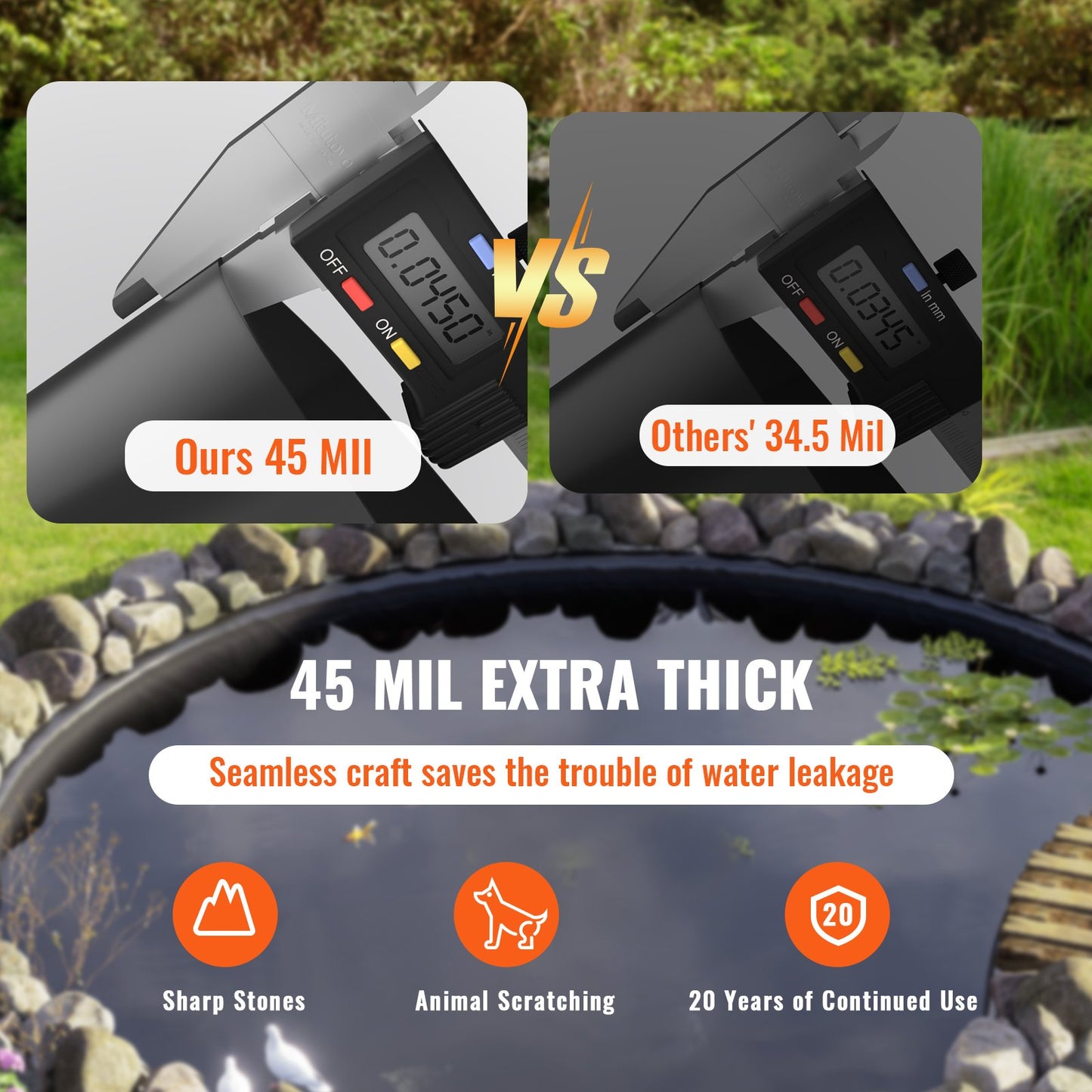10x15 ft Pond Liner - 45 Mil EPDM Waterproof Underlayment for Fish Ponds