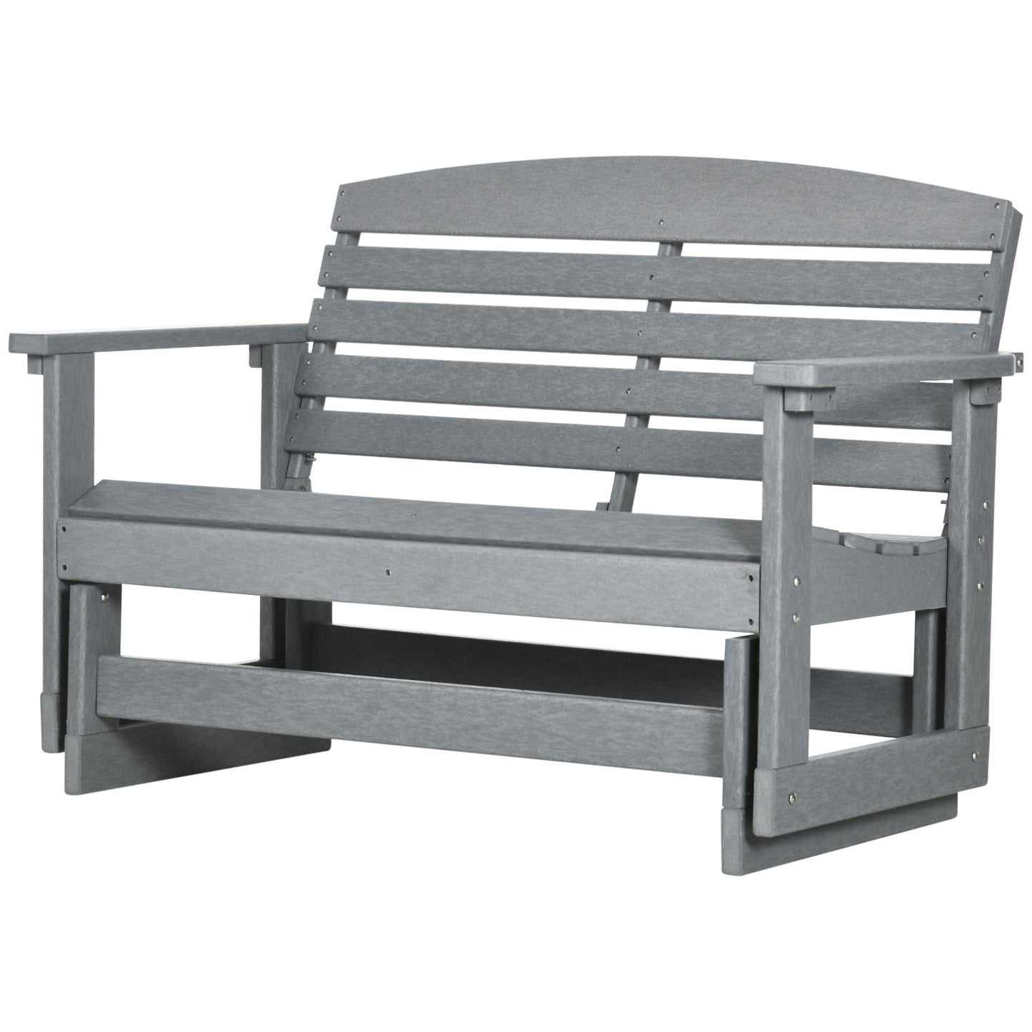 Outdoor Patio Glider Bench - HDPE Slatted Rocking Chair, Light Gray