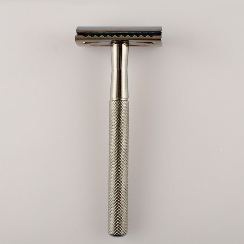 Retro Double-Sided Safety Razor with Diamond Pattern - Black