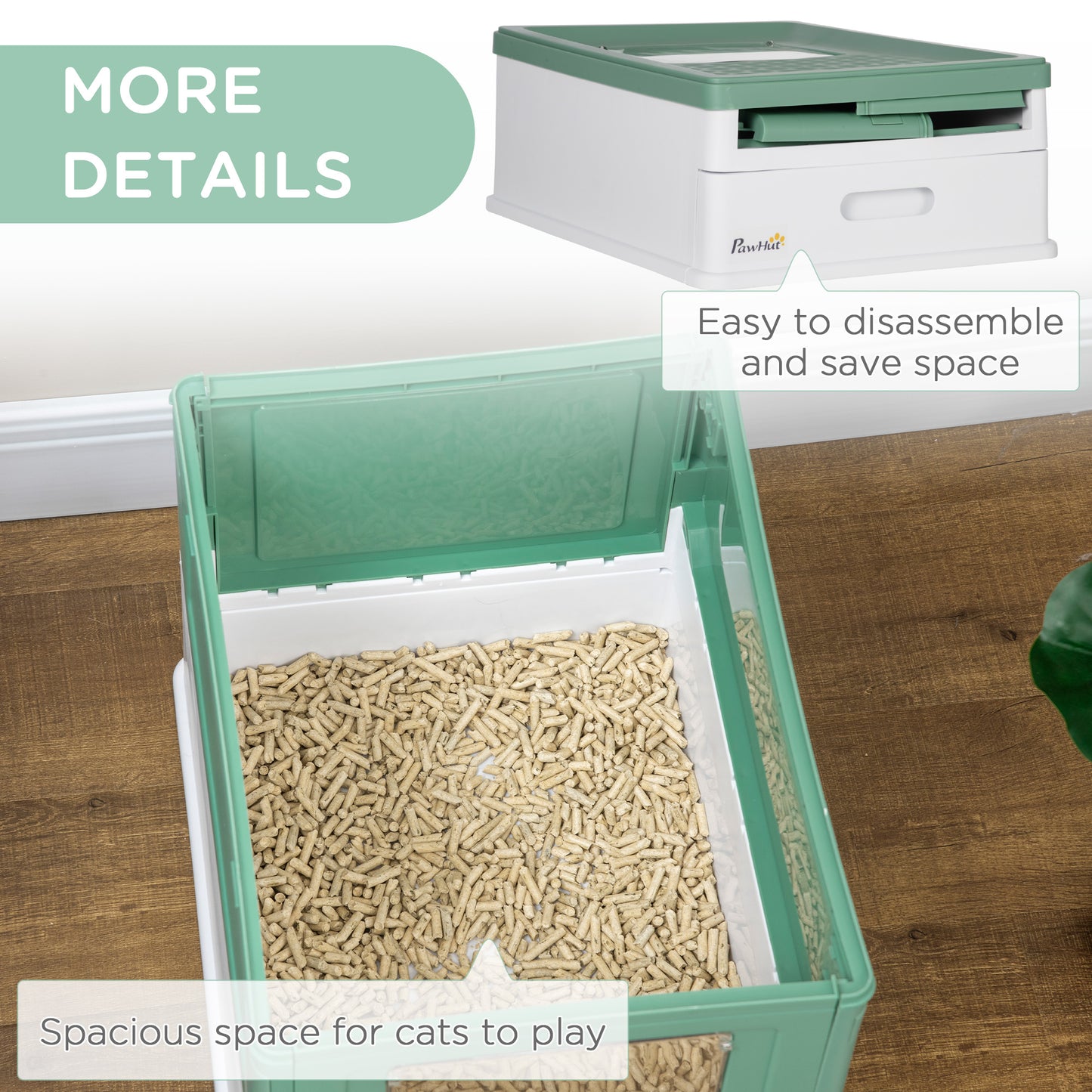 Enclosed Cat Litter Box with Front Entry Top Exit, Green & White, Large