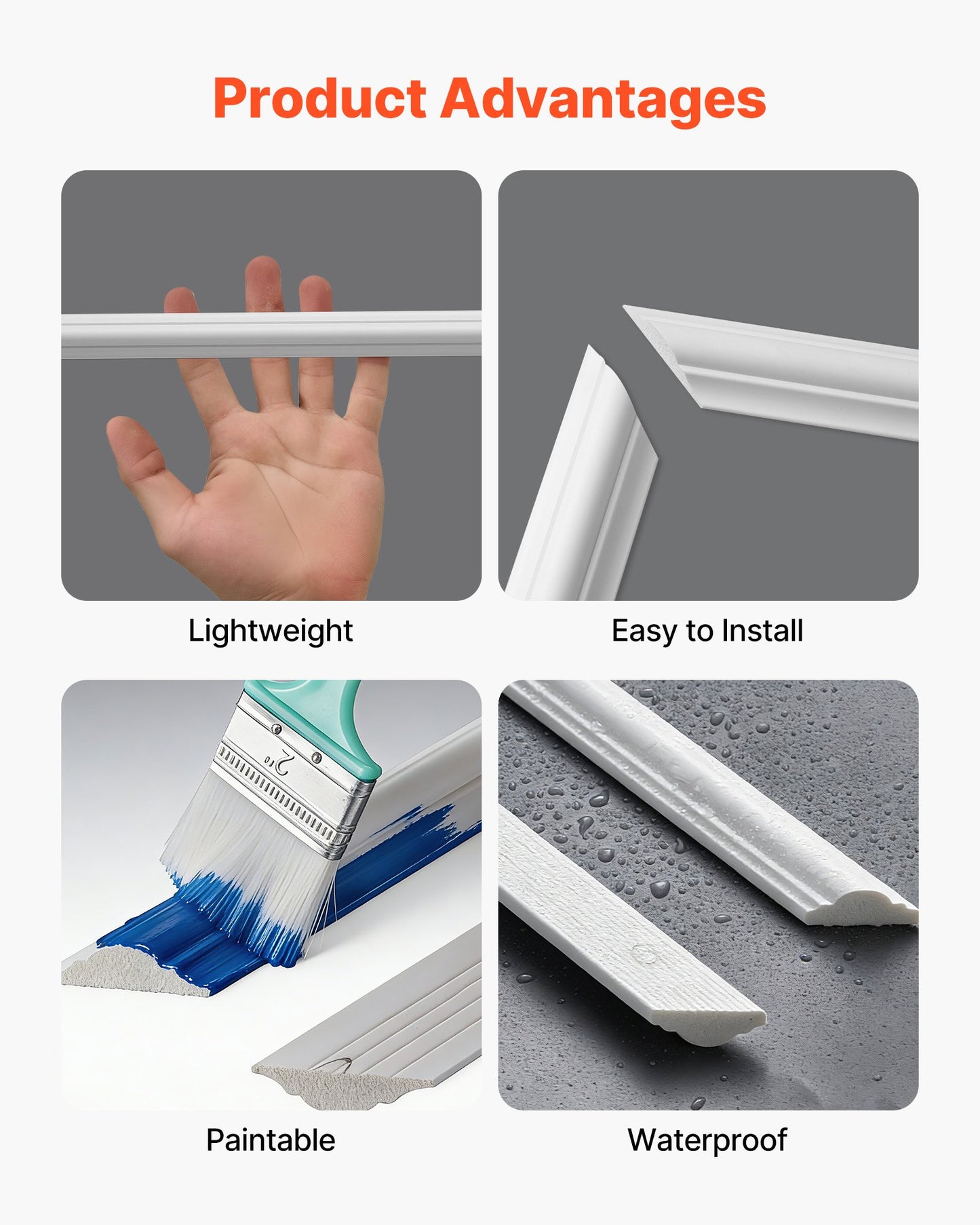 Paintable Wall Molding 3 Pack - Lightweight Wainscoting Panels for Interior Accent Walls