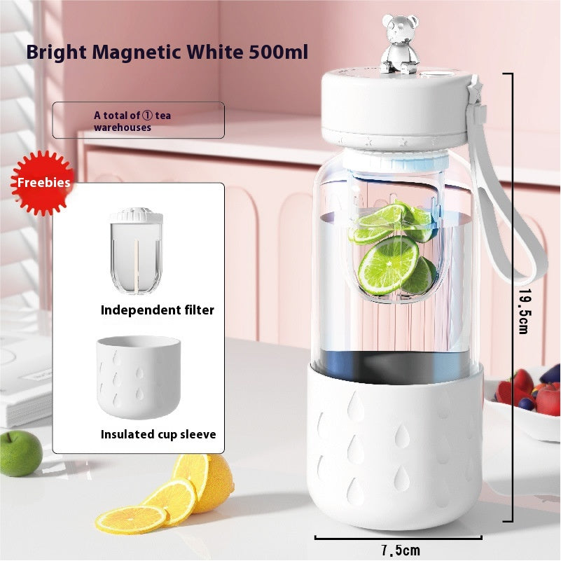 Magnetic Glass Water Cup with Tea Filter Sealed Leakproof Drinkware