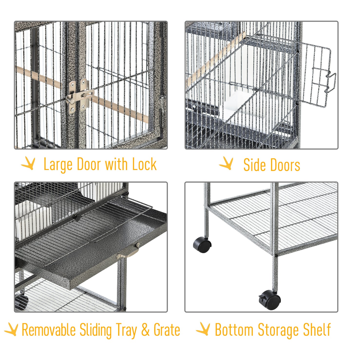 Divided Bird Cage with Rolling Stand, Removable Metal Trays & Storage Shelf