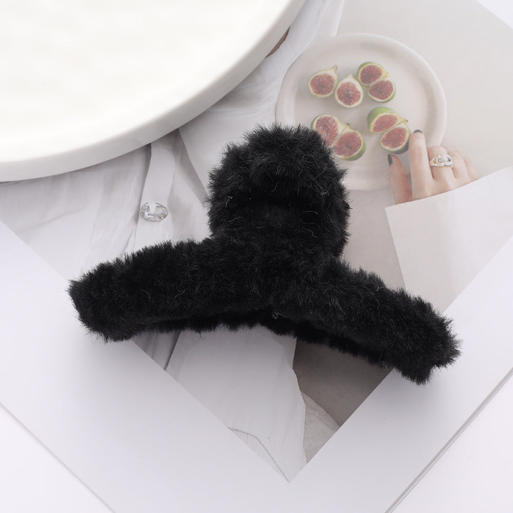 Solid Color Fur Grip Plush Back Hair Barrettes - Hair Accessories for Women