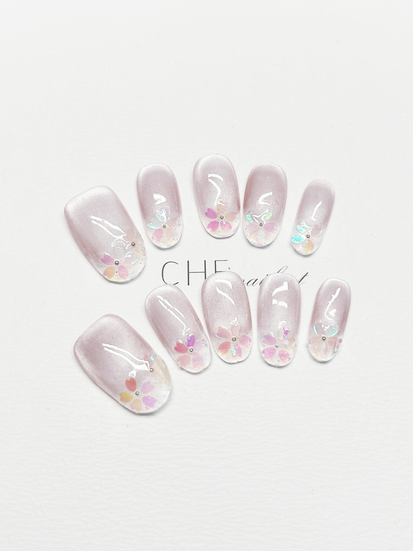 Handmade Custom Nail Art Kit with Cat Eye Oval Ice Fluorescent Effects