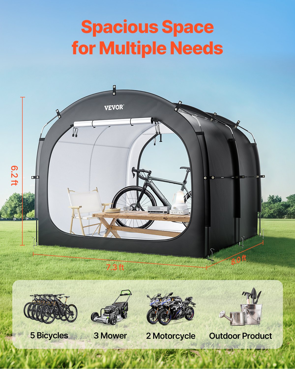 Outdoor Waterproof Bike Storage Tent for 5 Bicycles - Spacious & Portable