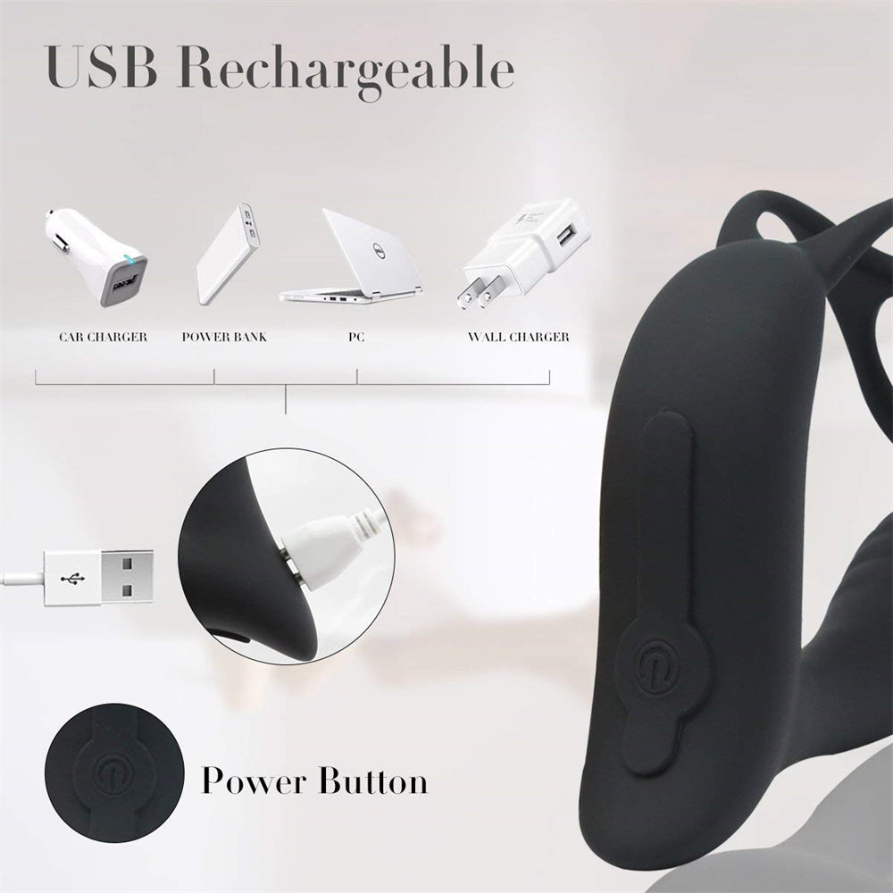 Anal Plug Vibrator with Penis Ring - Black