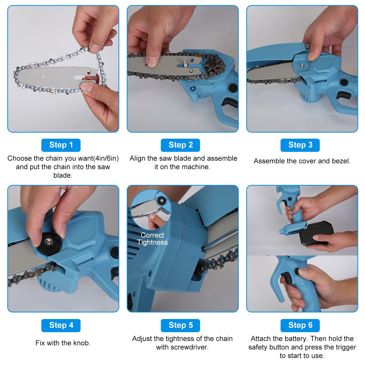 Mini Cordless Chainsaw 4-inch & 6-inch with Rechargeable Batteries - Light & Powerful Garden Tool