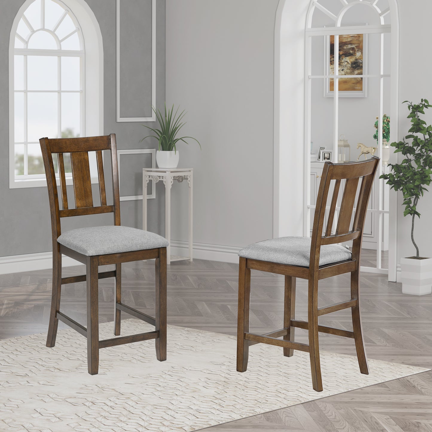 Walnut Wooden Counter Height Dining Chairs Set of 4 with Padded Seats