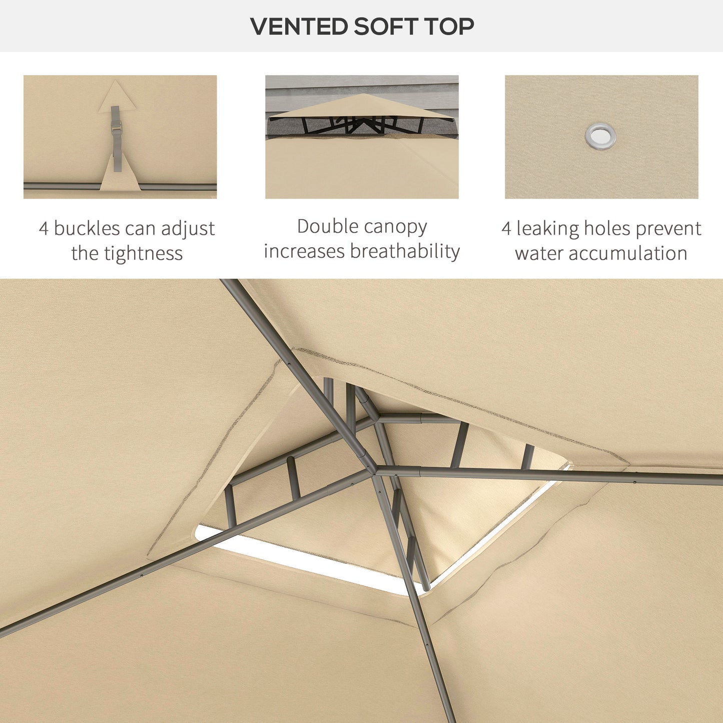 Patio Gazebo Canopy Shelter with 2-Tier Roof & Netting - Taupe