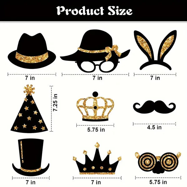 24 Pcs Gold and Black Photo Booth Props Kit for Parties