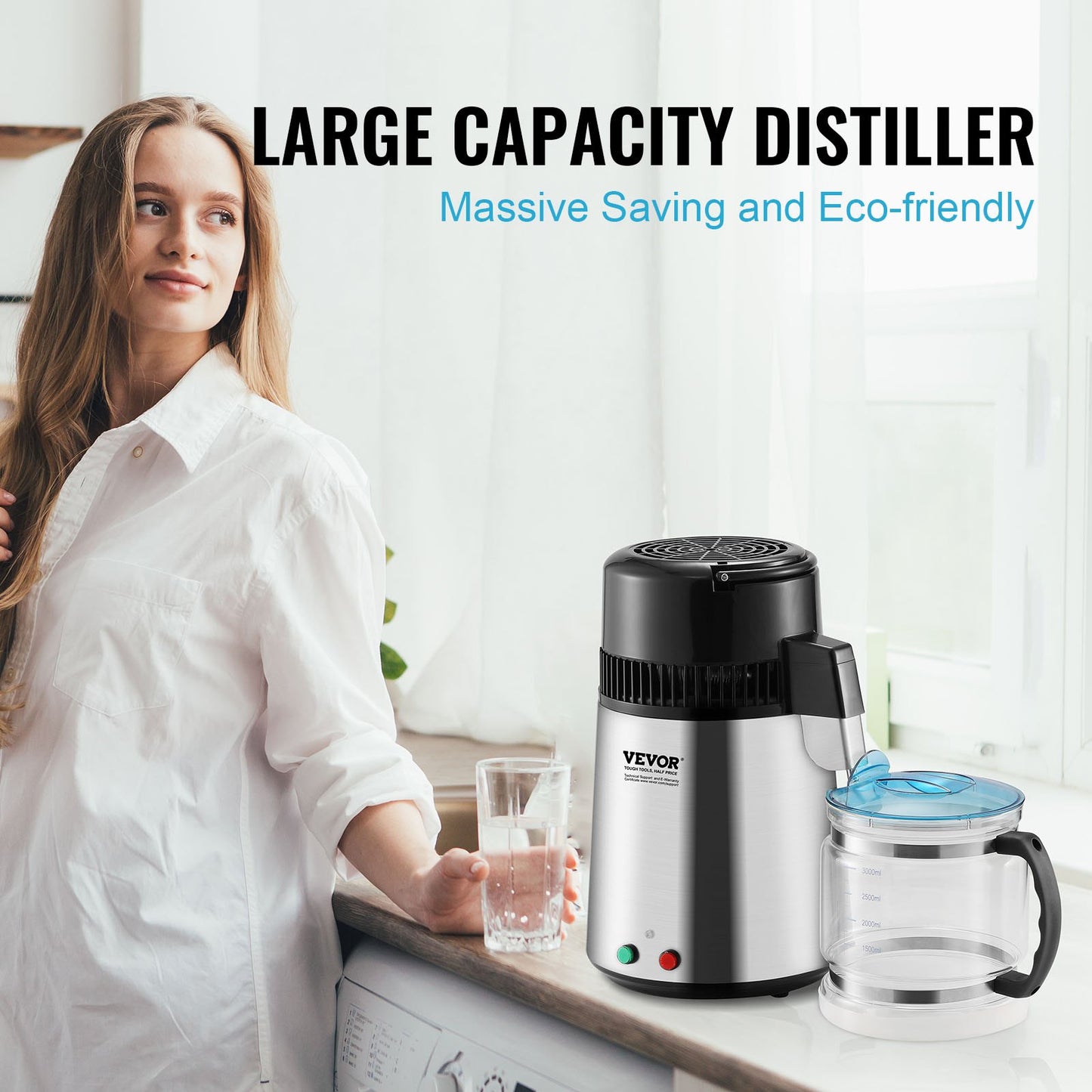 4L Countertop Water Distiller with Stainless Steel Interior and 750W Power - Pure Water Maker for Home