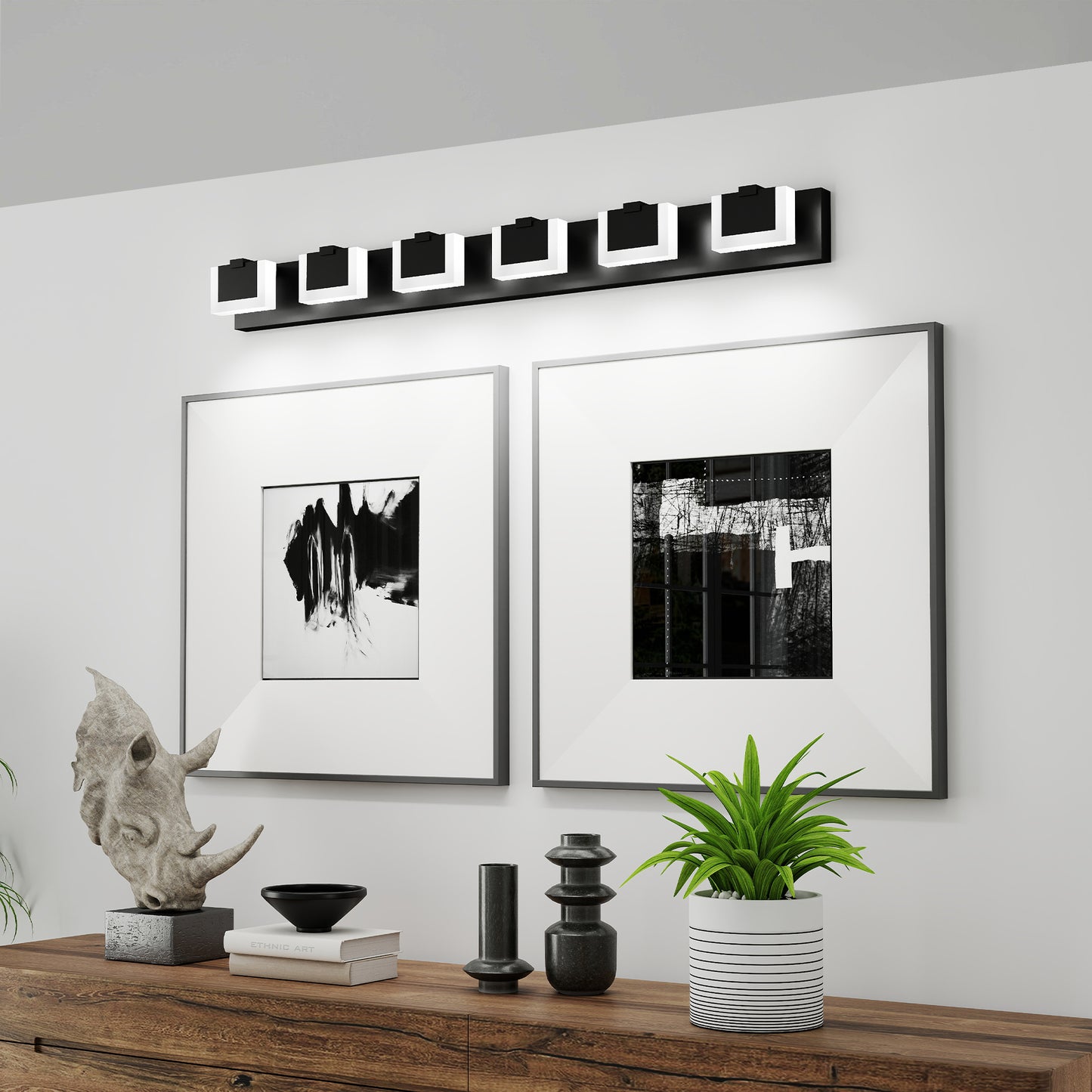 Modern 6-Light Matte Black Vanity Light Fixture for Bathroom