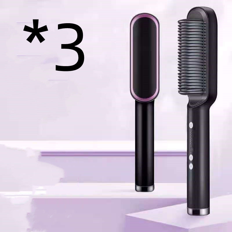 2-in-1 Hair Straightener Curling Iron Hot Comb with Negative Ions - Multi-Functional Electric Hair Styling Brush