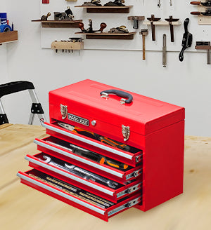20.3-Inch Metal Tool Box with Drawers, Lockable Steel Chest for Garage and Workshop