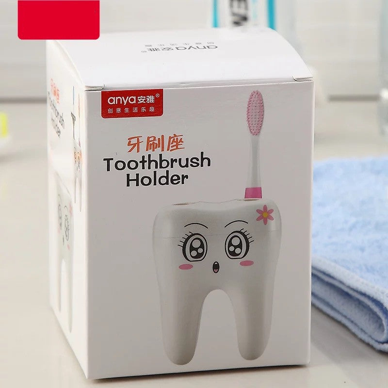 Cute Cartoon Toothbrush Holder for Bathroom Storage - White